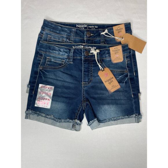 NWT Hippie Girl Super Stretch Denim Shorts Midi Regular Rise Size 10 Set Of 2 - Picture 1 of 6